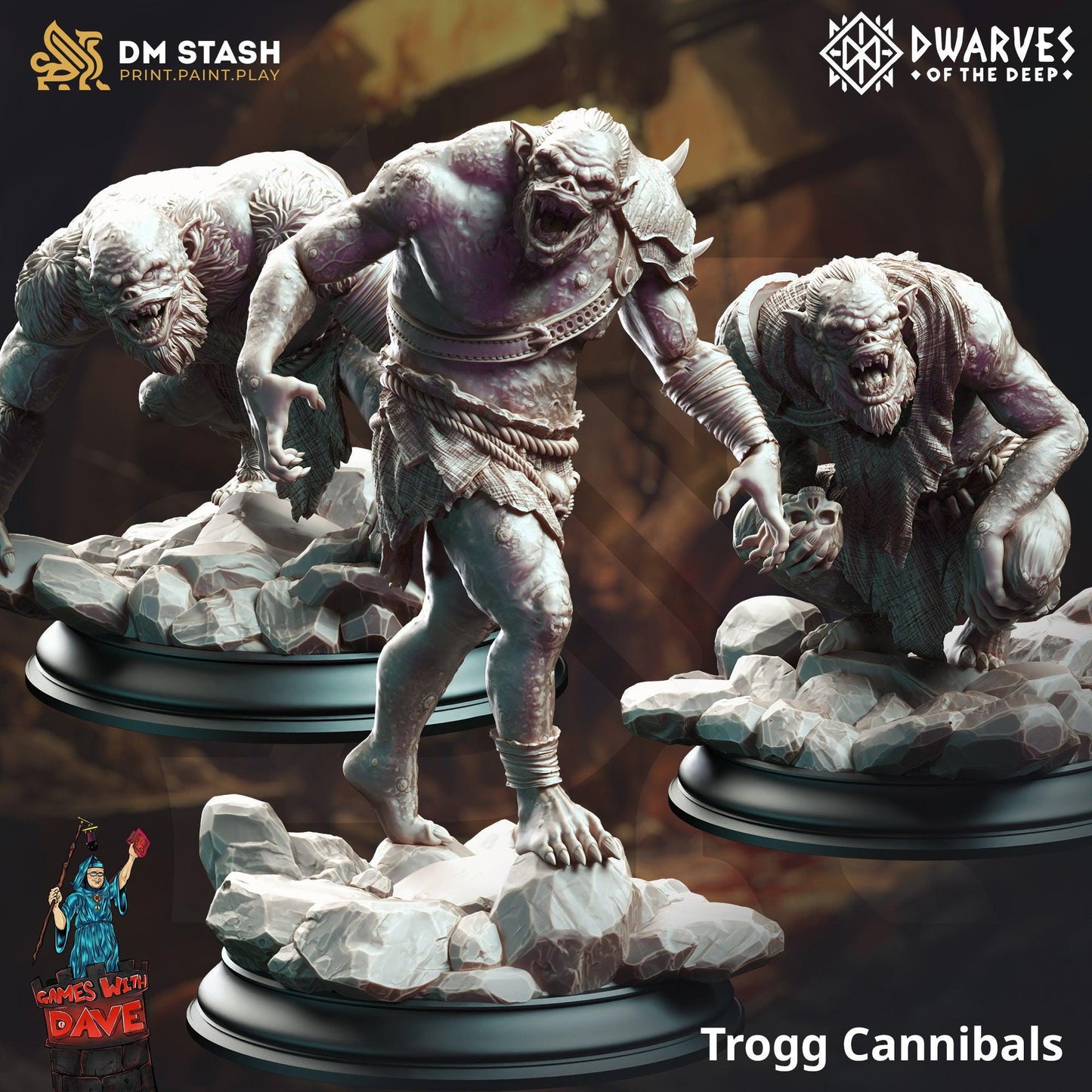 Trogg Cannibals - Set of 3 or Individual - 32mm Miniature for Dungeons and Dragons, Shadowdark and other RPG's - Unpainted