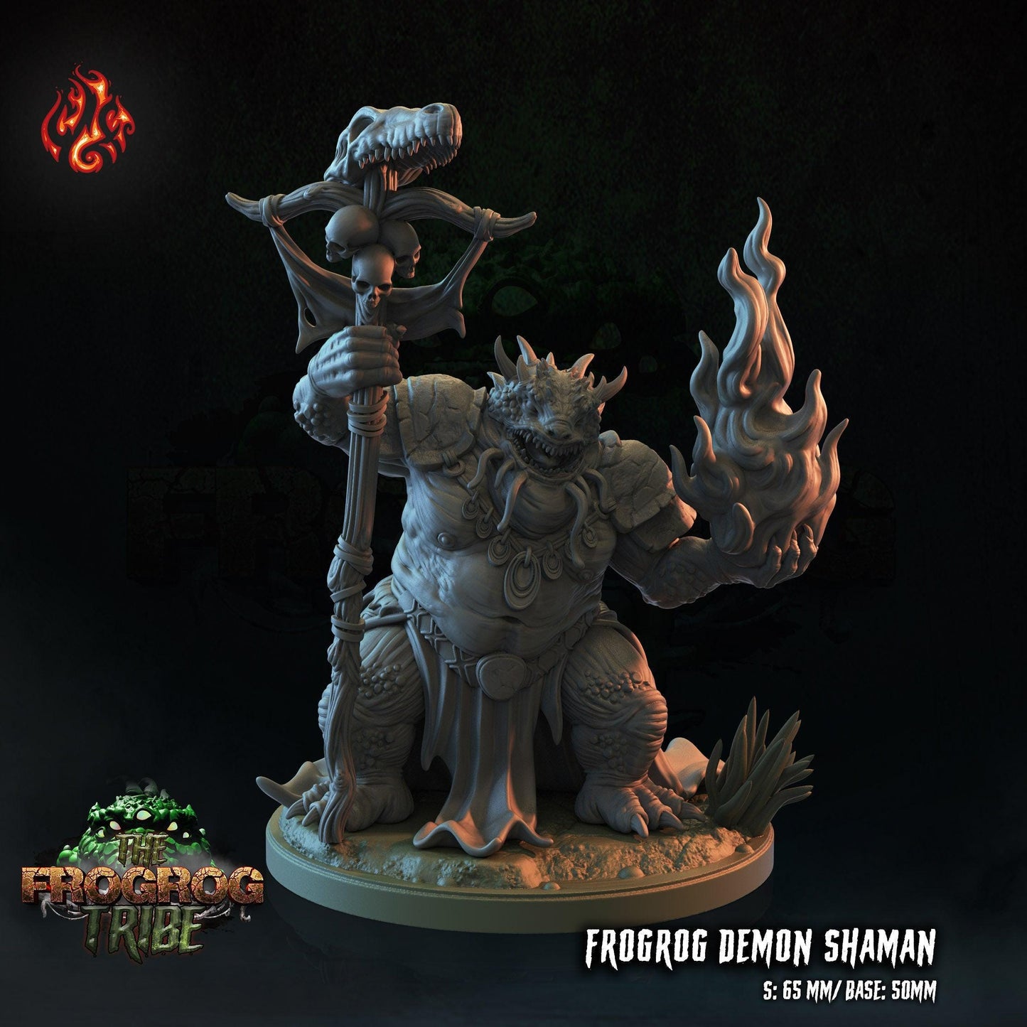 Frogrog Demon Shaman - 28mm to 32mm RPG Monster Miniature for Tabletop Gaming - Unpainted DND Mini