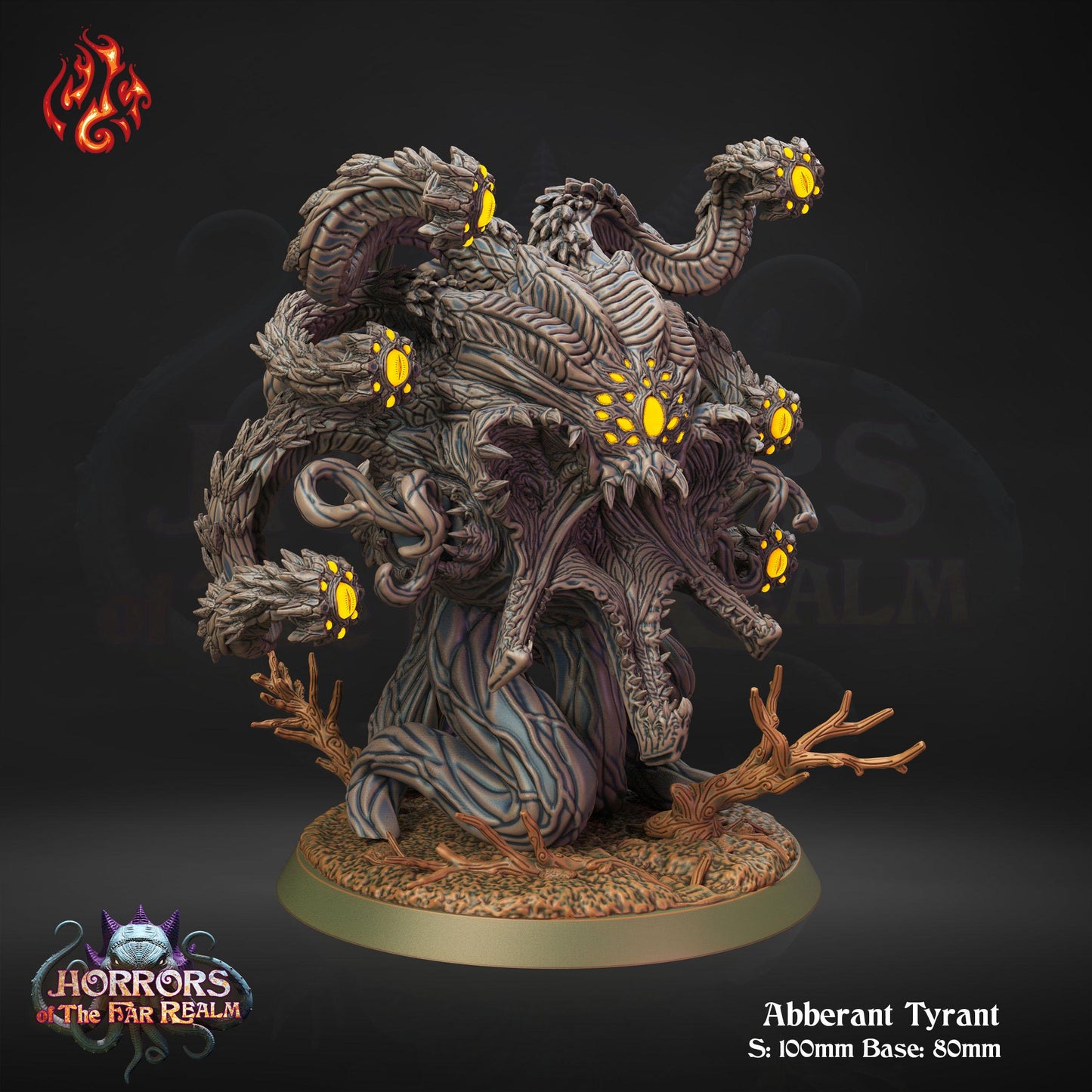a statue of a creature with yellow eyes