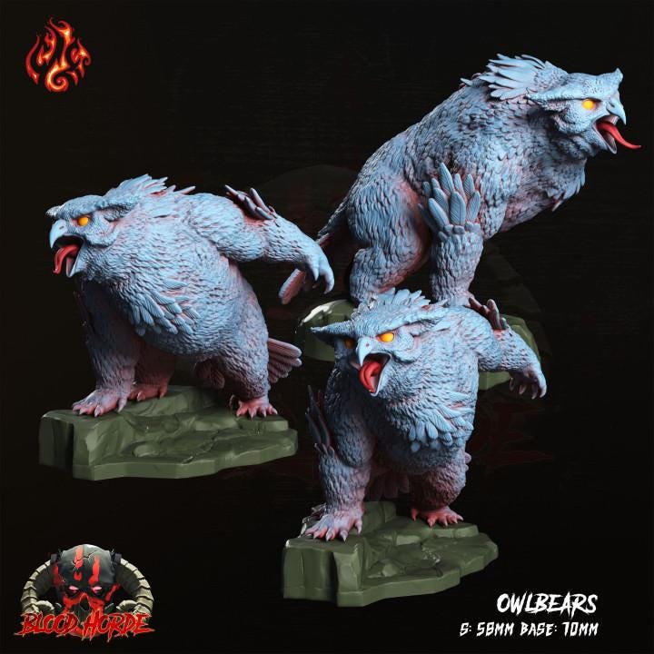 Miniatures de RPG Owlbear imprimées en 3D - 58 mm de haut pour vos aventures sur table - Miniature non peinte