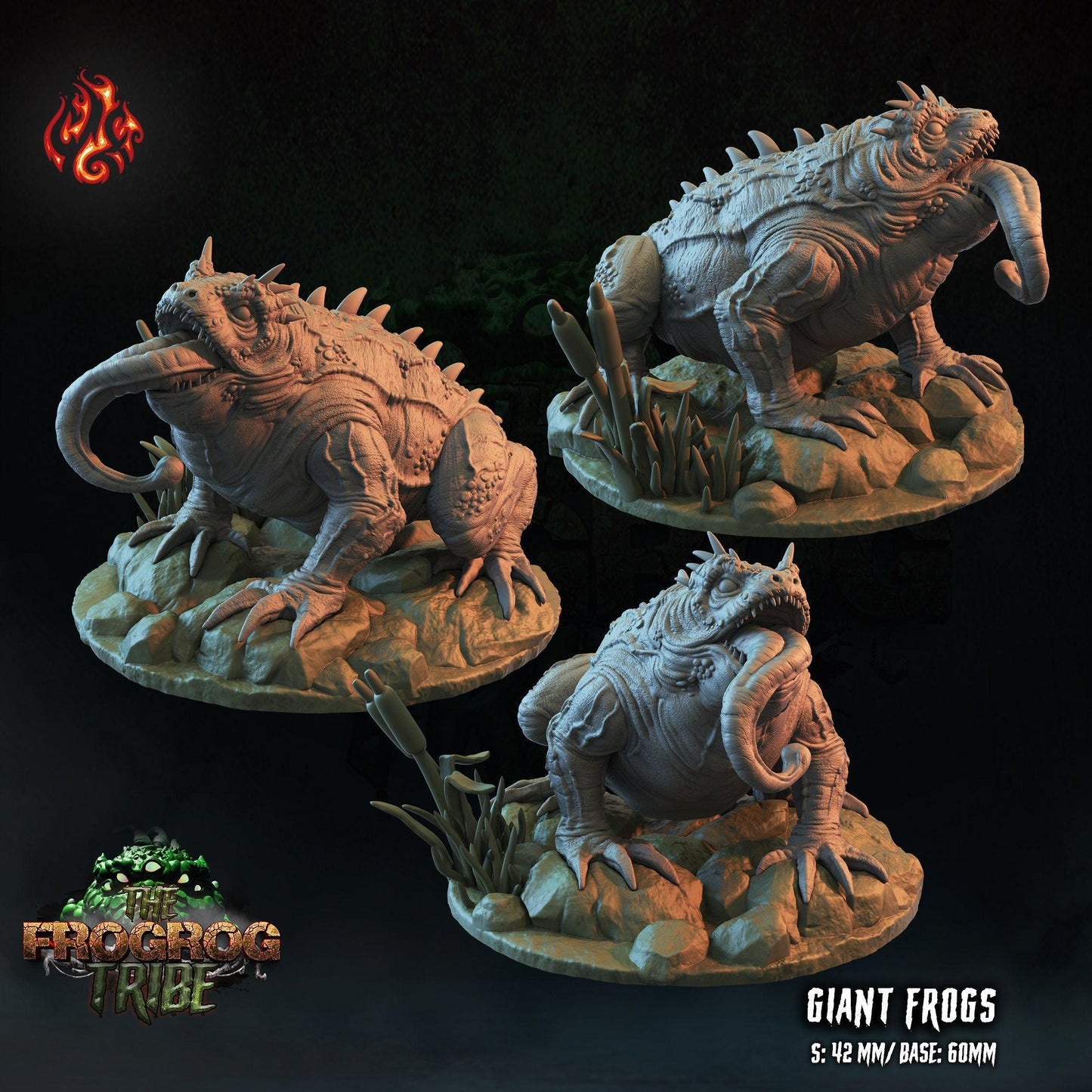 Giant Frogs - 28mmto 32mm RPG Monster Miniature for Tabletop Gaming - Frog Miniature - Unpainted DND Mini