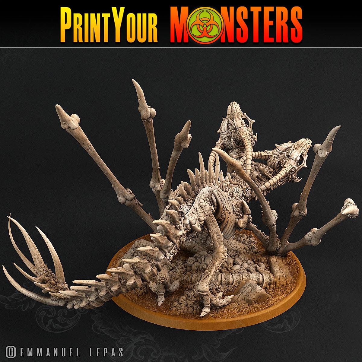 Scarlax the Screaming Bone Dragon - 2-Headed Skeletal Dragon for Your Tabletop RPG - Unpainted Miniature