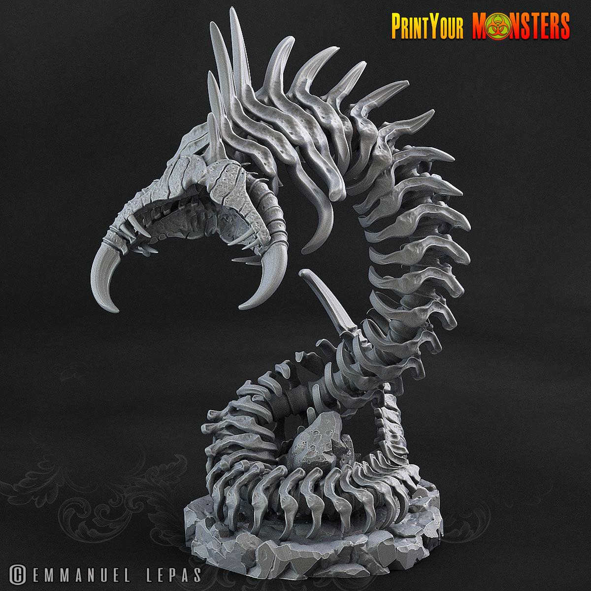Giant Bone Serpent Skeleton - 32mm Skeleton Miniature for Dungeons and Dragons, Shadowdark and other RPG's - Unpainted