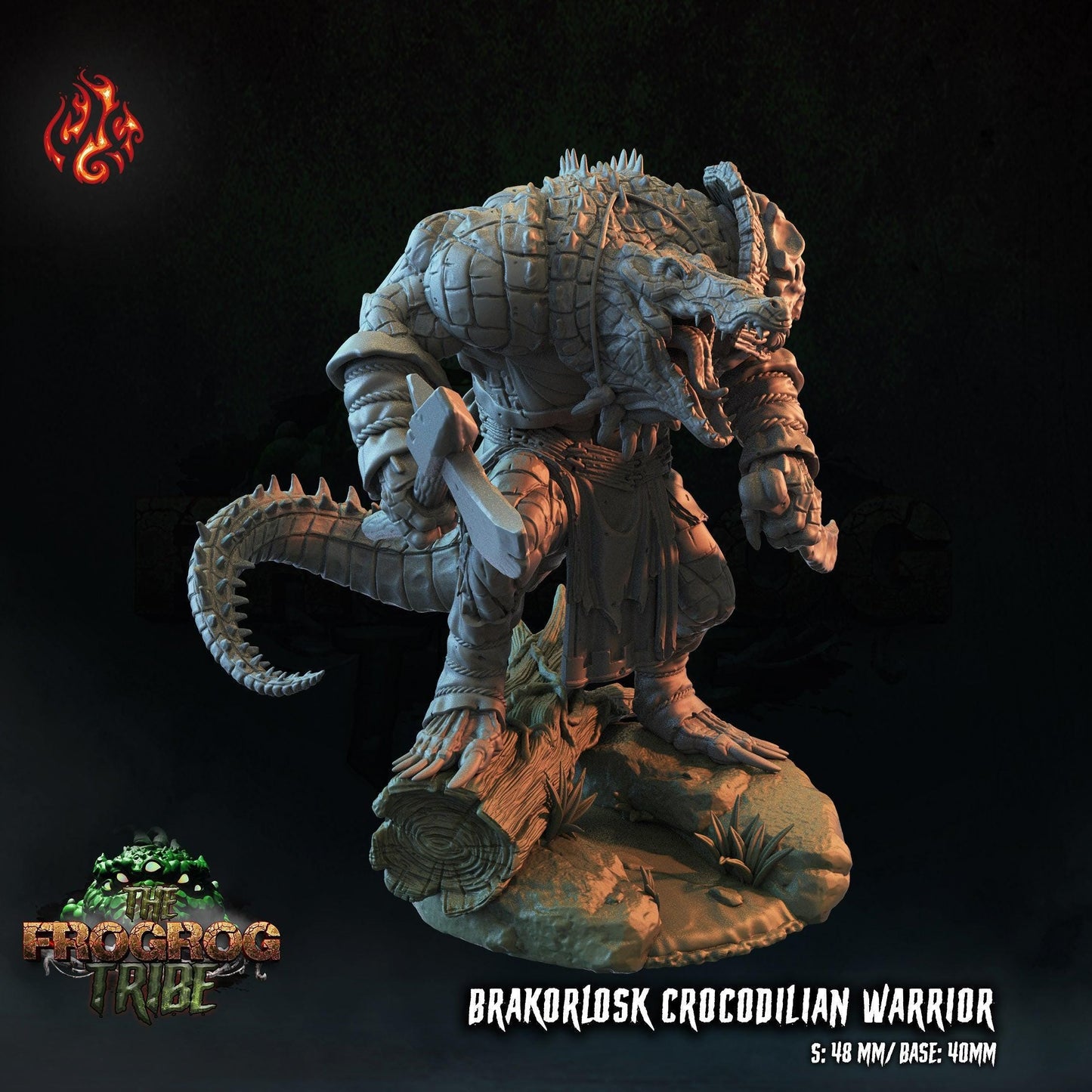 Brakorlosk Crocodilian Warrior - 28mm to 32mm RPG Monster Miniature for Tabletop Gaming - Crocodile Warrior Miniature - Unpainted DND Mini