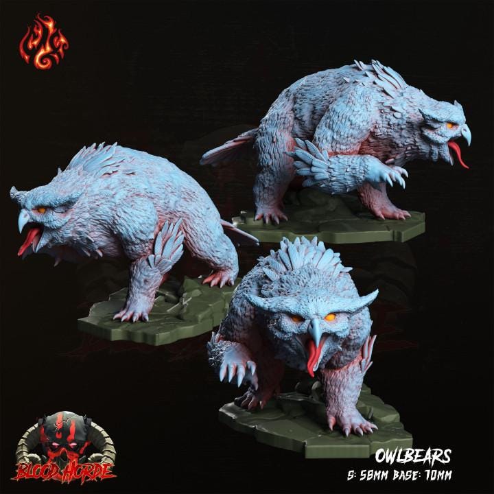 Miniatures de RPG Owlbear imprimées en 3D - 58 mm de haut pour vos aventures sur table - Miniature non peinte