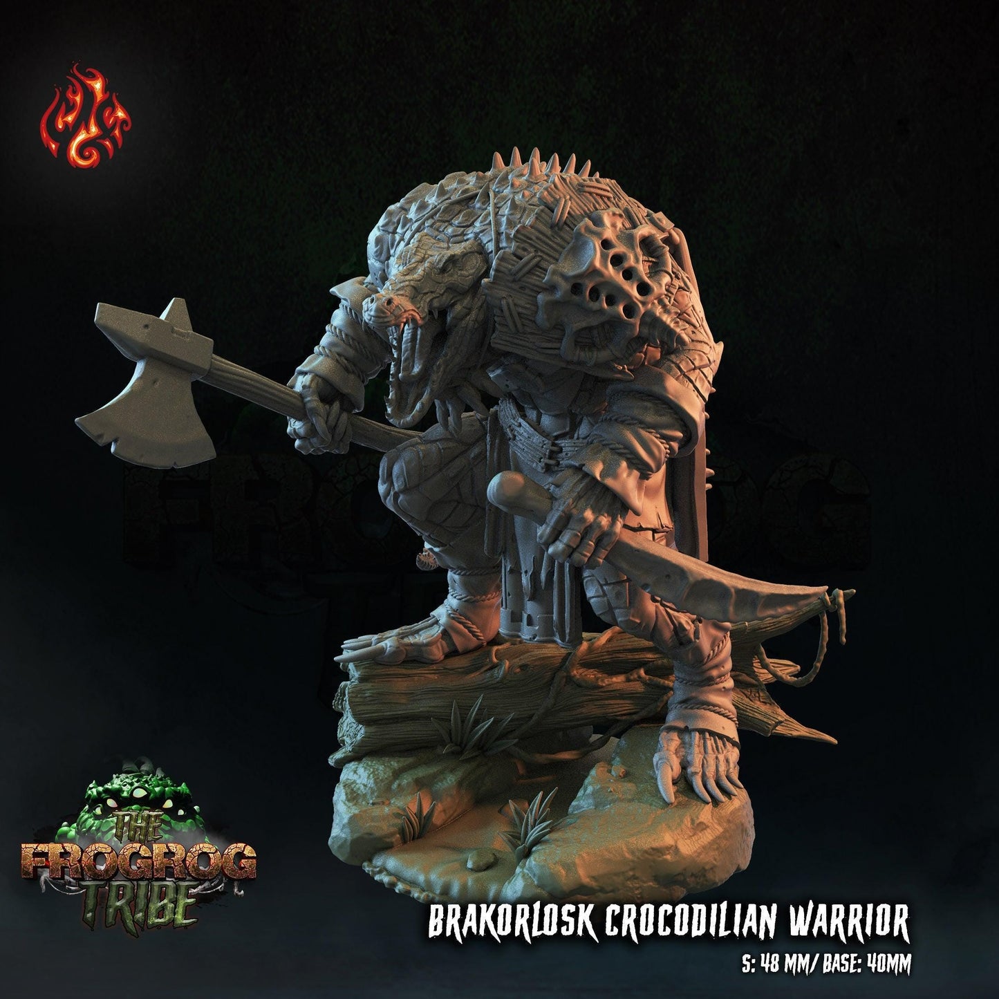 Brakorlosk Crocodilian Warrior - 28mm to 32mm RPG Monster Miniature for Tabletop Gaming - Crocodile Warrior Miniature - Unpainted DND Mini