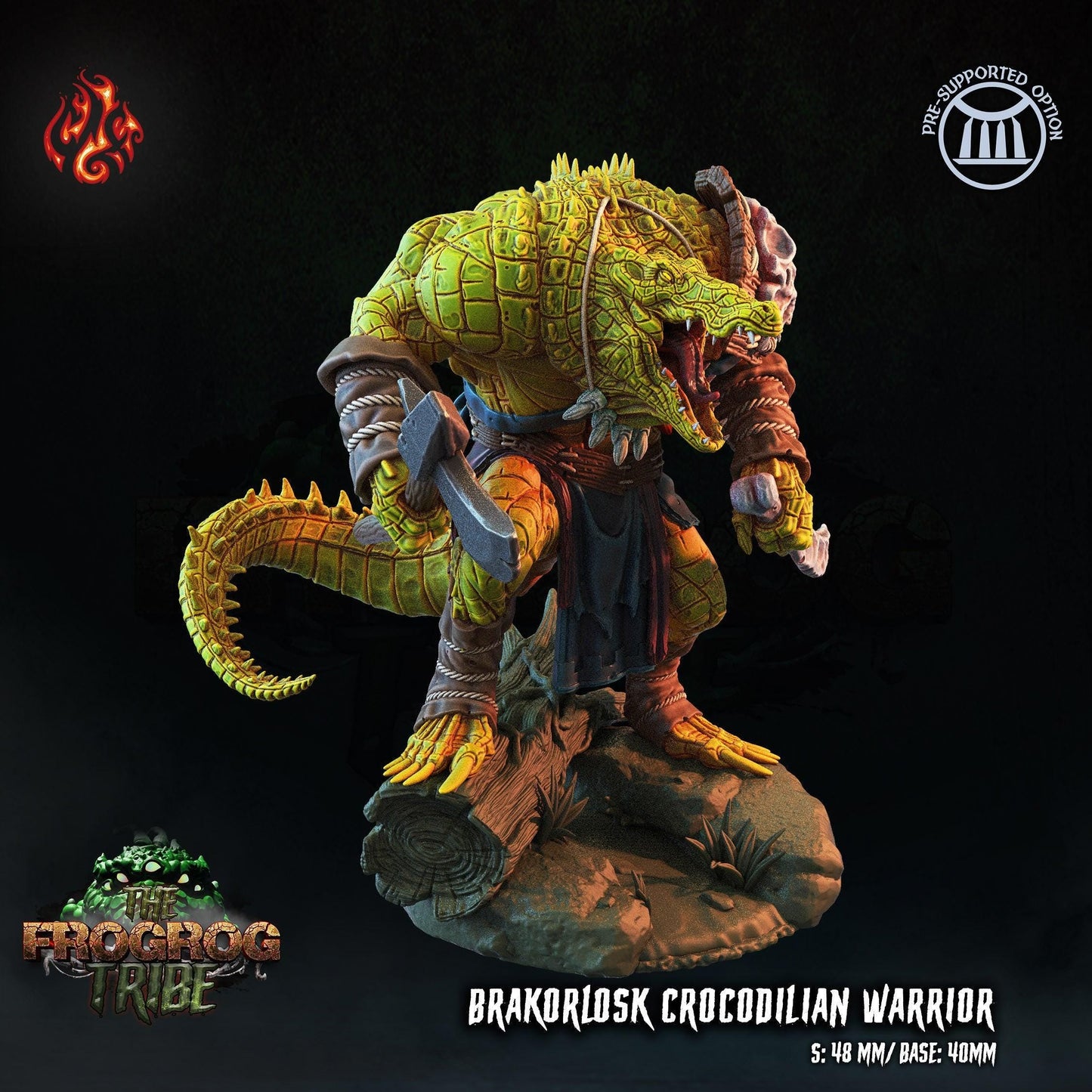 Brakorlosk Crocodilian Warrior - 28mm to 32mm RPG Monster Miniature for Tabletop Gaming - Crocodile Warrior Miniature - Unpainted DND Mini