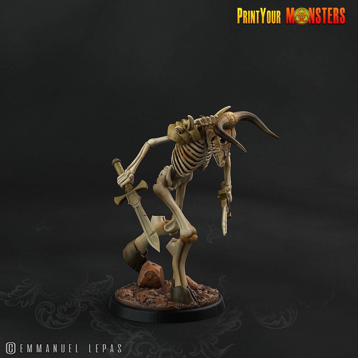 Bone Minotaurs - 32mm Skeleton Minotaur Miniatures for Dungeons and Dragons, Shadowdark and other RPG's - Unpainted
