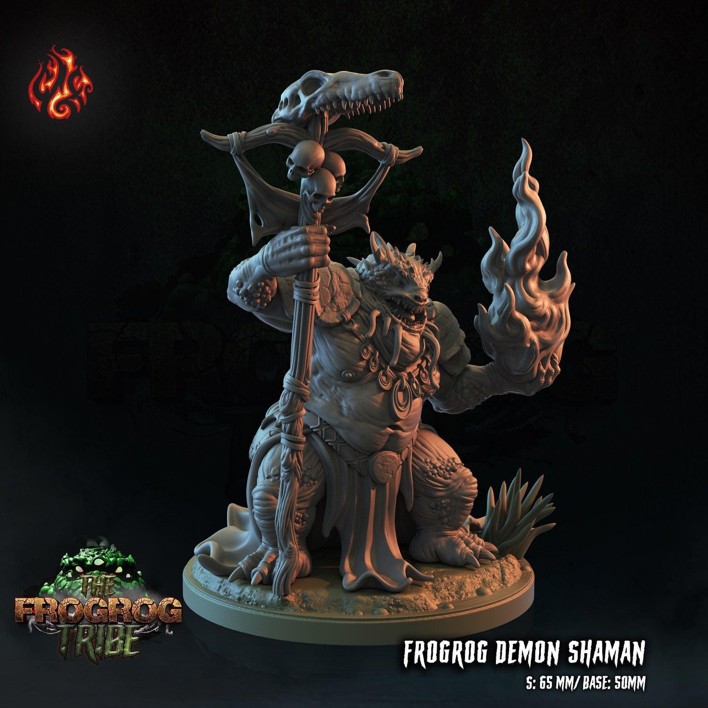 Frogrog Demon Shaman - 28mm to 32mm RPG Monster Miniature for Tabletop Gaming - Unpainted DND Mini