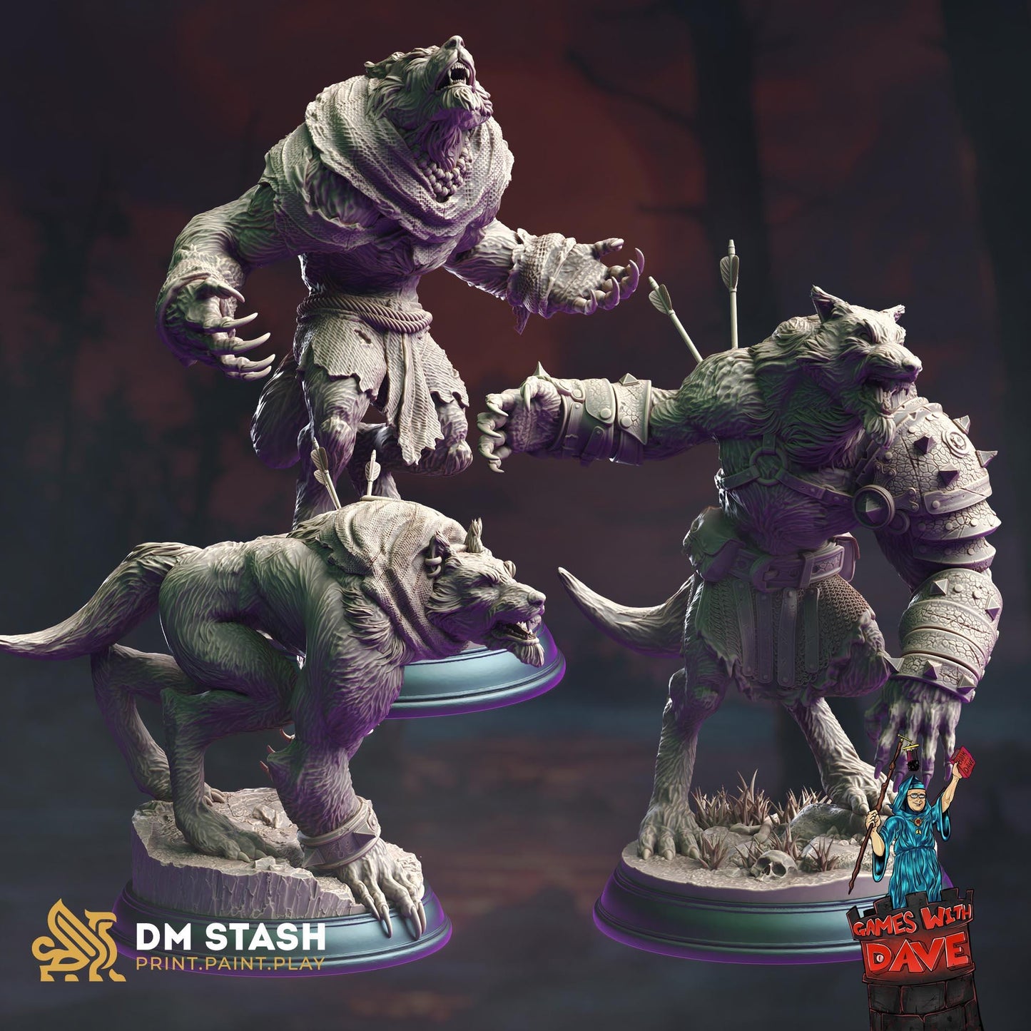 Guerreros hombres lobo - Individual o conjunto de 3 - Miniatura de terror RPG de 32 mm - Miniatura DND - Sin pintar