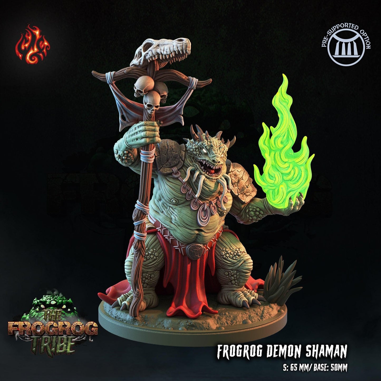 Frogrog Demon Shaman - 28mm to 32mm RPG Monster Miniature for Tabletop Gaming - Unpainted DND Mini