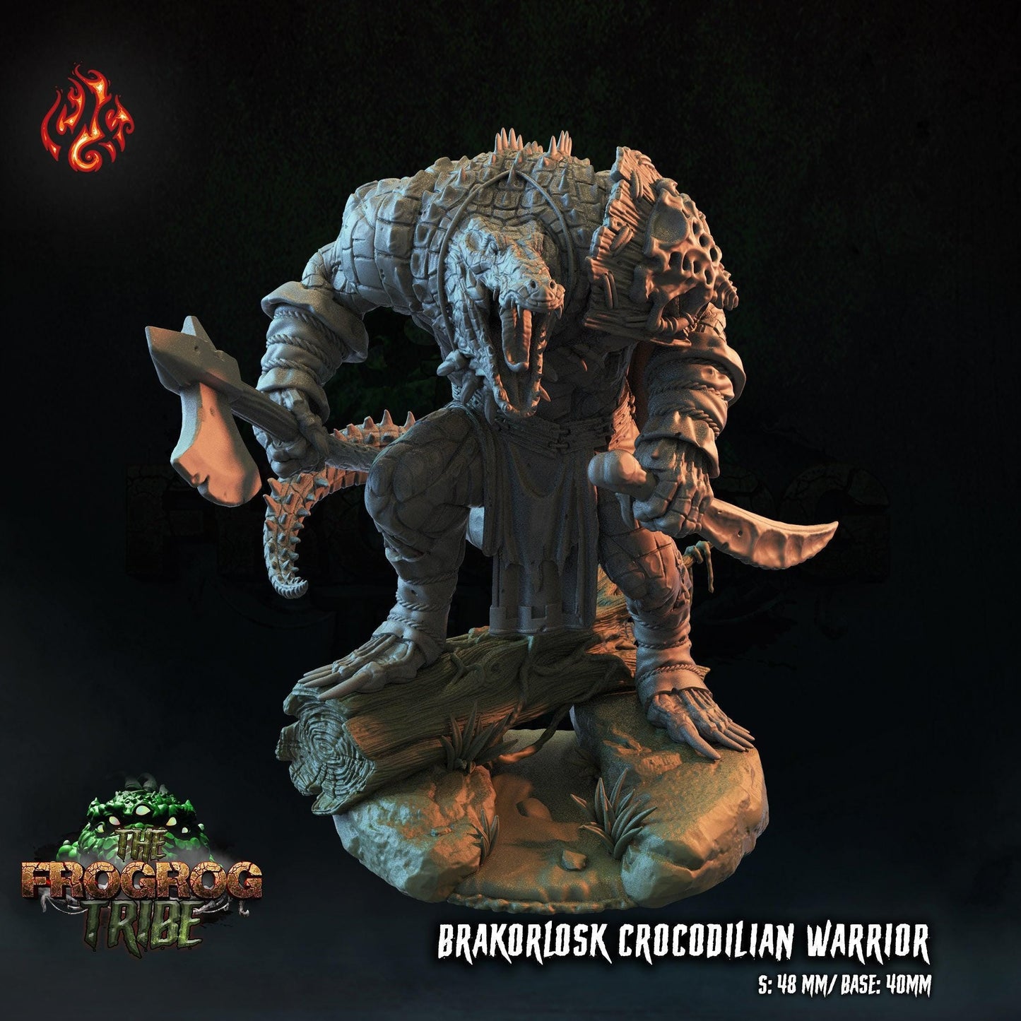 Brakorlosk Crocodilian Warrior - 28mm to 32mm RPG Monster Miniature for Tabletop Gaming - Crocodile Warrior Miniature - Unpainted DND Mini
