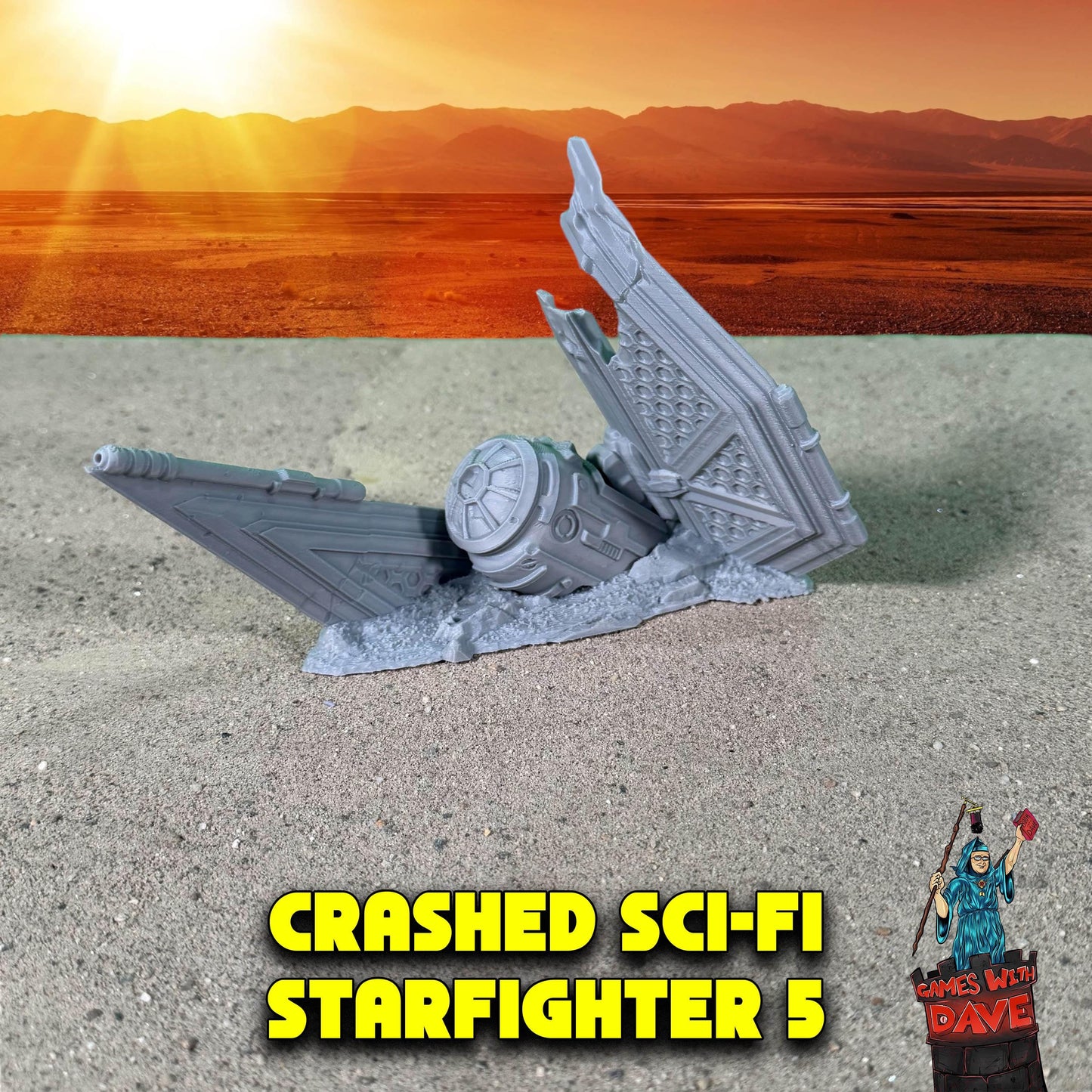 a picture of a starfighter ship in the sand