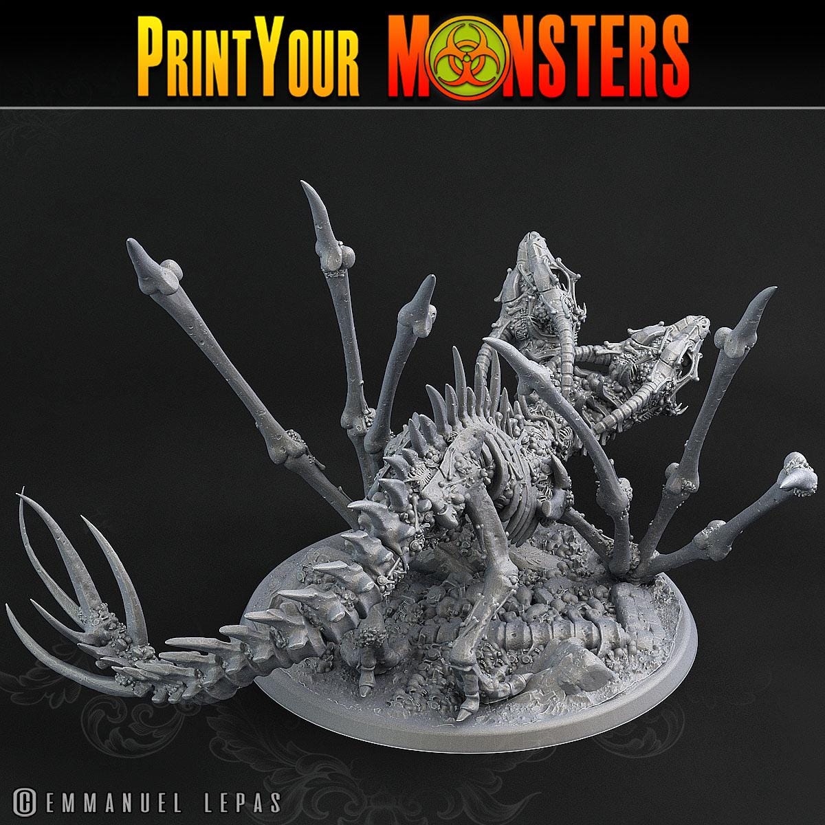 Scarlax the Screaming Bone Dragon - 2-Headed Skeletal Dragon for Your Tabletop RPG - Unpainted Miniature