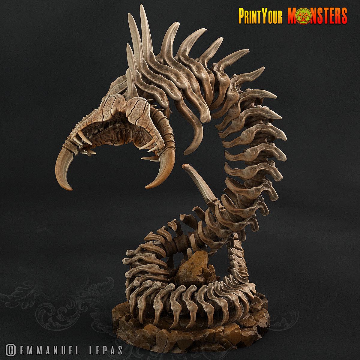 Giant Bone Serpent Skeleton - 32mm Skeleton Miniature for Dungeons and Dragons, Shadowdark and other RPG's - Unpainted