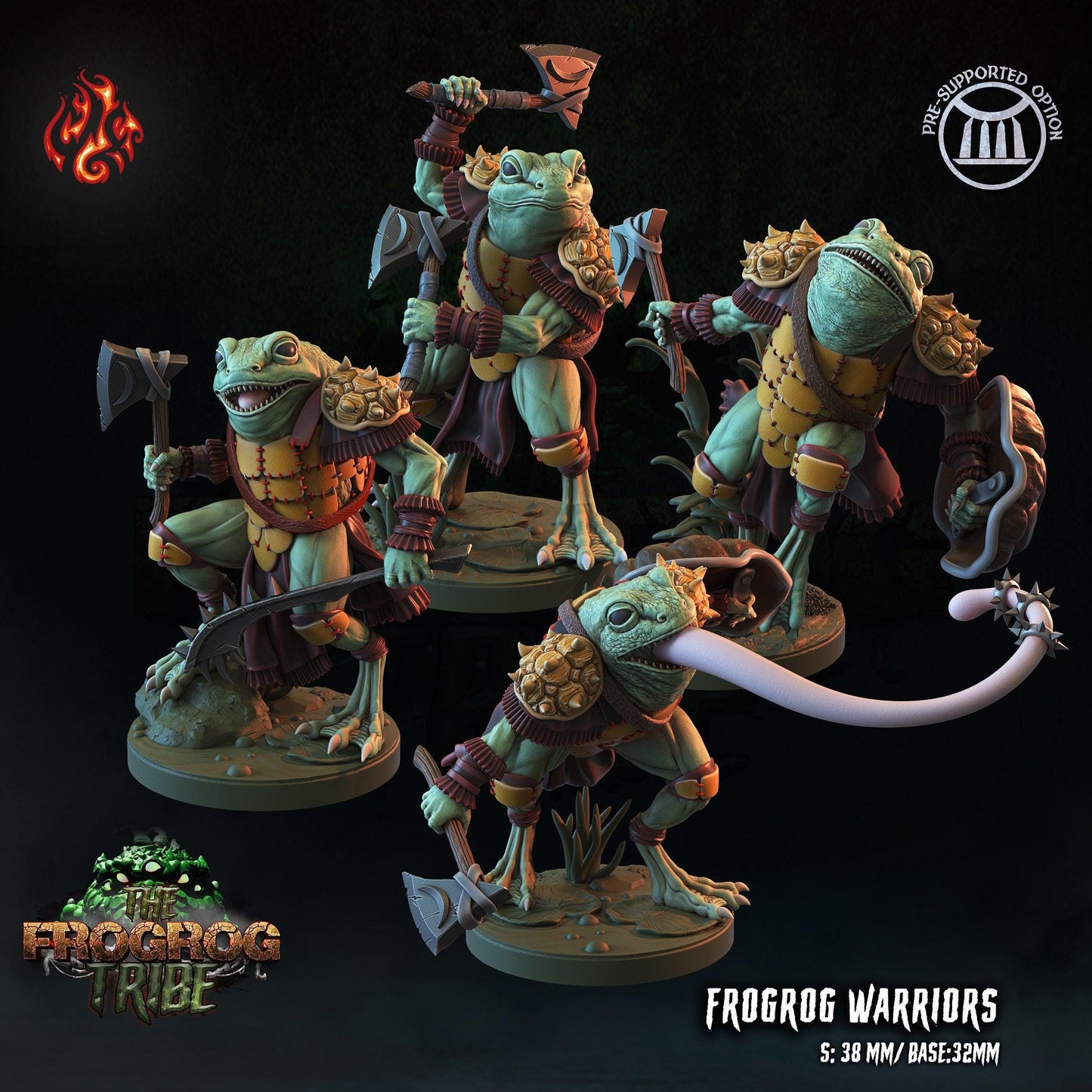 Frogrog Warrior Minis - Unpainted DND Monster Mini - 28mmto 32mm RPG Miniature for Tabletop Gaming