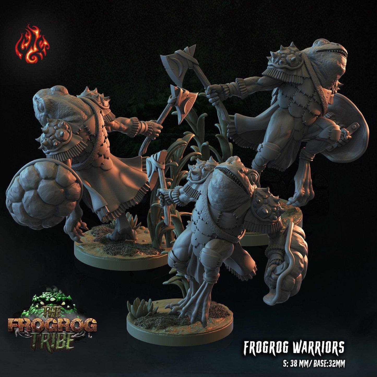 Frogrog Warrior Minis - Unpainted DND Monster Mini - 28mmto 32mm RPG Miniature for Tabletop Gaming
