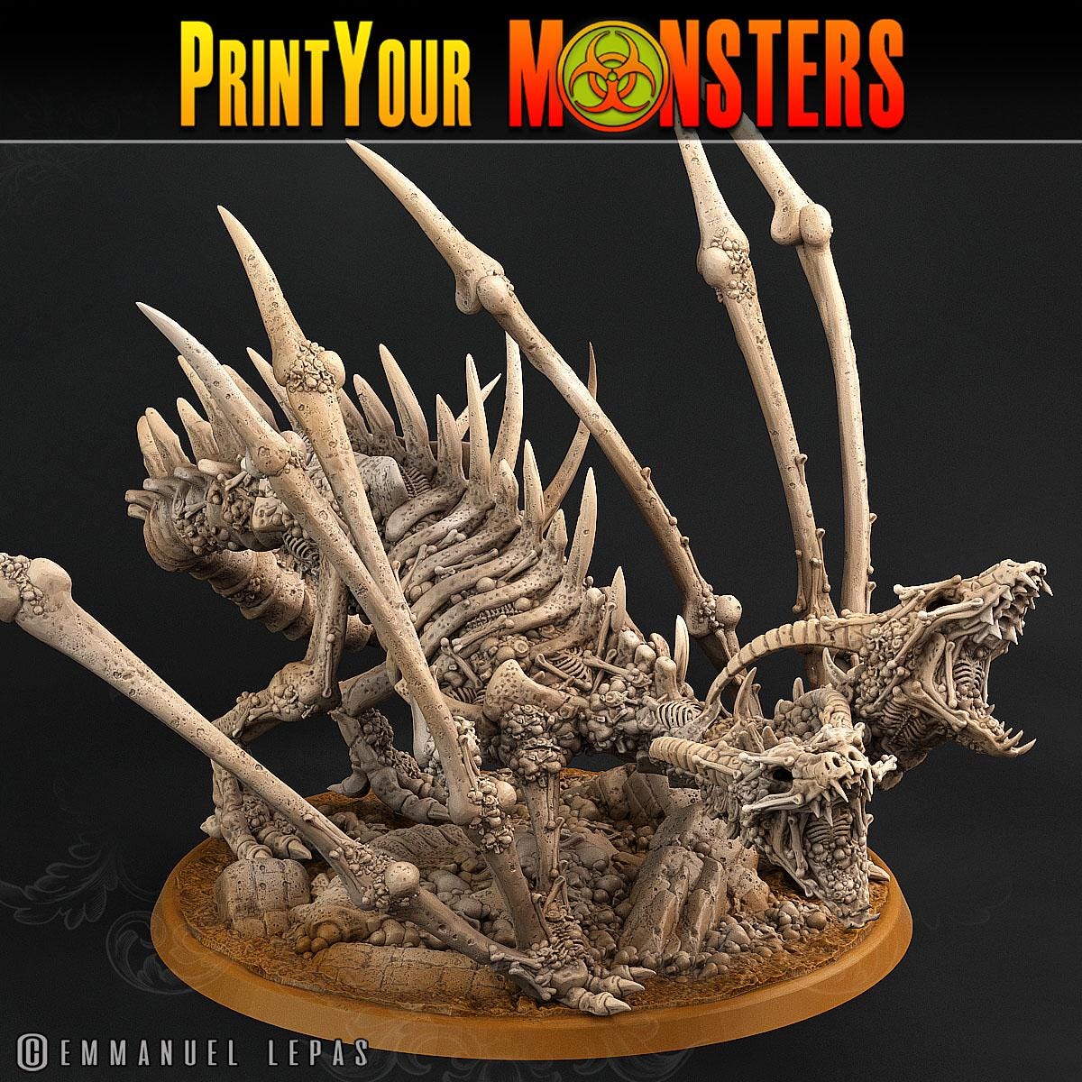 Scarlax the Screaming Bone Dragon - 2-Headed Skeletal Dragon for Your Tabletop RPG - Unpainted Miniature