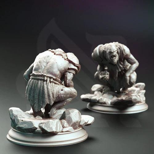 Trogg Cannibals - Set of 3 or Individual - 32mm Miniature for Dungeons and Dragons, Shadowdark and other RPG's - Unpainted