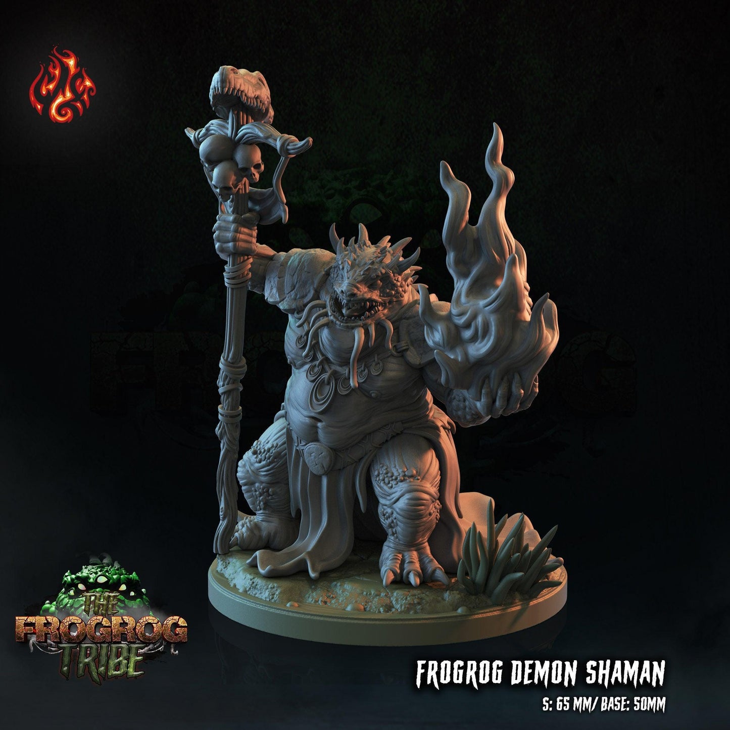 Frogrog Demon Shaman - 28mm to 32mm RPG Monster Miniature for Tabletop Gaming - Unpainted DND Mini