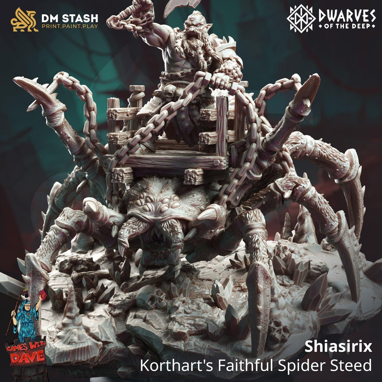 Shiasirix, Korthart's Faithful Spider Steed - 32mm Miniature for Dungeons and Dragons, Shadowdark and other RPG's - Unpainted