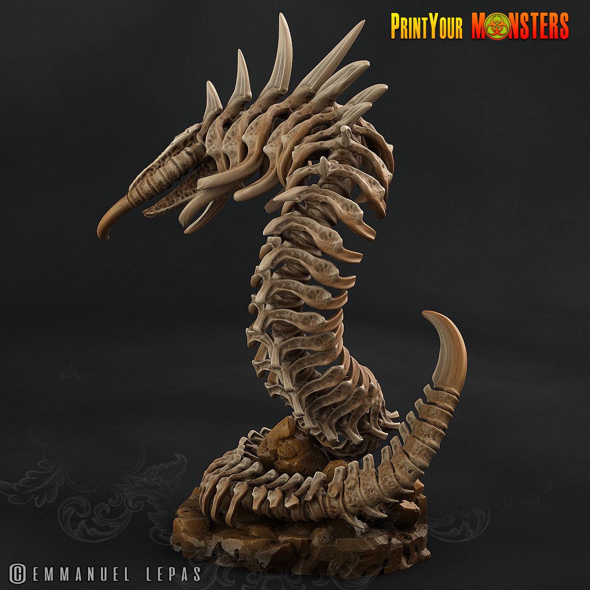 Giant Bone Serpent Skeleton - 32mm Skeleton Miniature for Dungeons and Dragons, Shadowdark and other RPG's - Unpainted