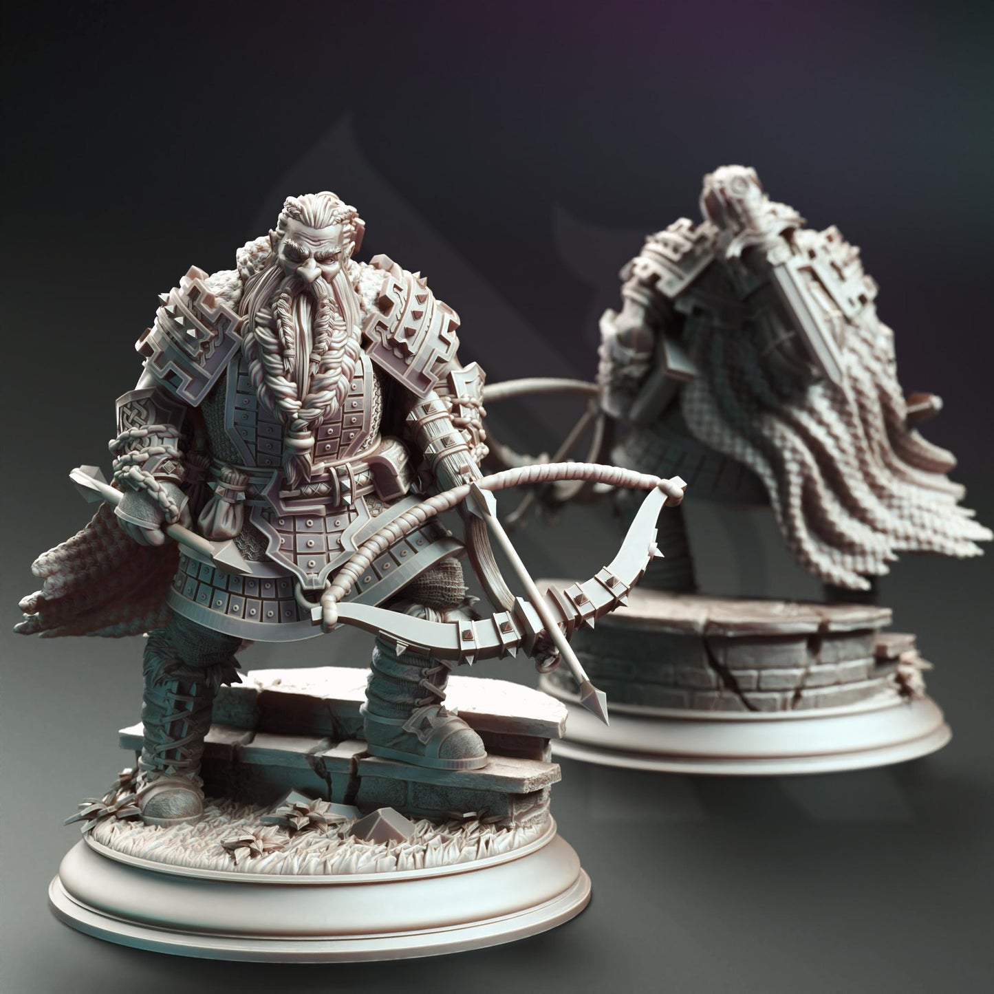 Tokrik, the Dark Dwarf Hunter - 32mm & 75mm Miniature for Dungeons and Dragons, Shadowdark and other RPG's - Unpainted