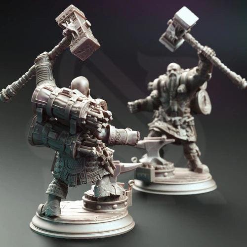 Lochren Ishtrak Hammerfist, Dwarven Blacksmith - 32mm & 75mm Miniature for Dungeons and Dragons, Shadowdark and other RPG's - Unpainted