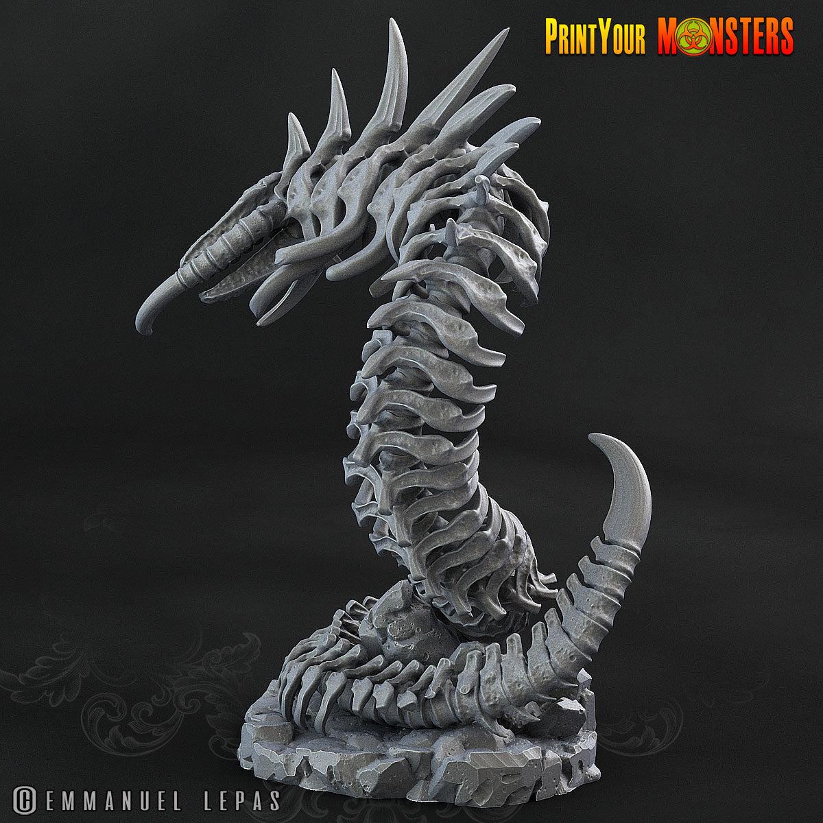Giant Bone Serpent Skeleton - 32mm Skeleton Miniature for Dungeons and Dragons, Shadowdark and other RPG's - Unpainted