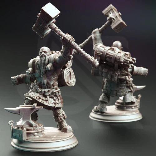 Lochren Ishtrak Hammerfist, Dwarven Blacksmith - 32mm & 75mm Miniature for Dungeons and Dragons, Shadowdark and other RPG's - Unpainted