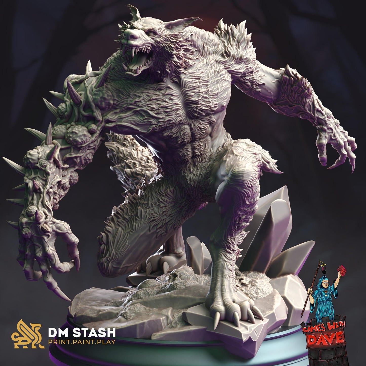 Garra de Sangre, Hombre Lobo Abominable de Gran Tamaño - Miniatura de rol de terror gótico DND - 32 mm - Sin pintar