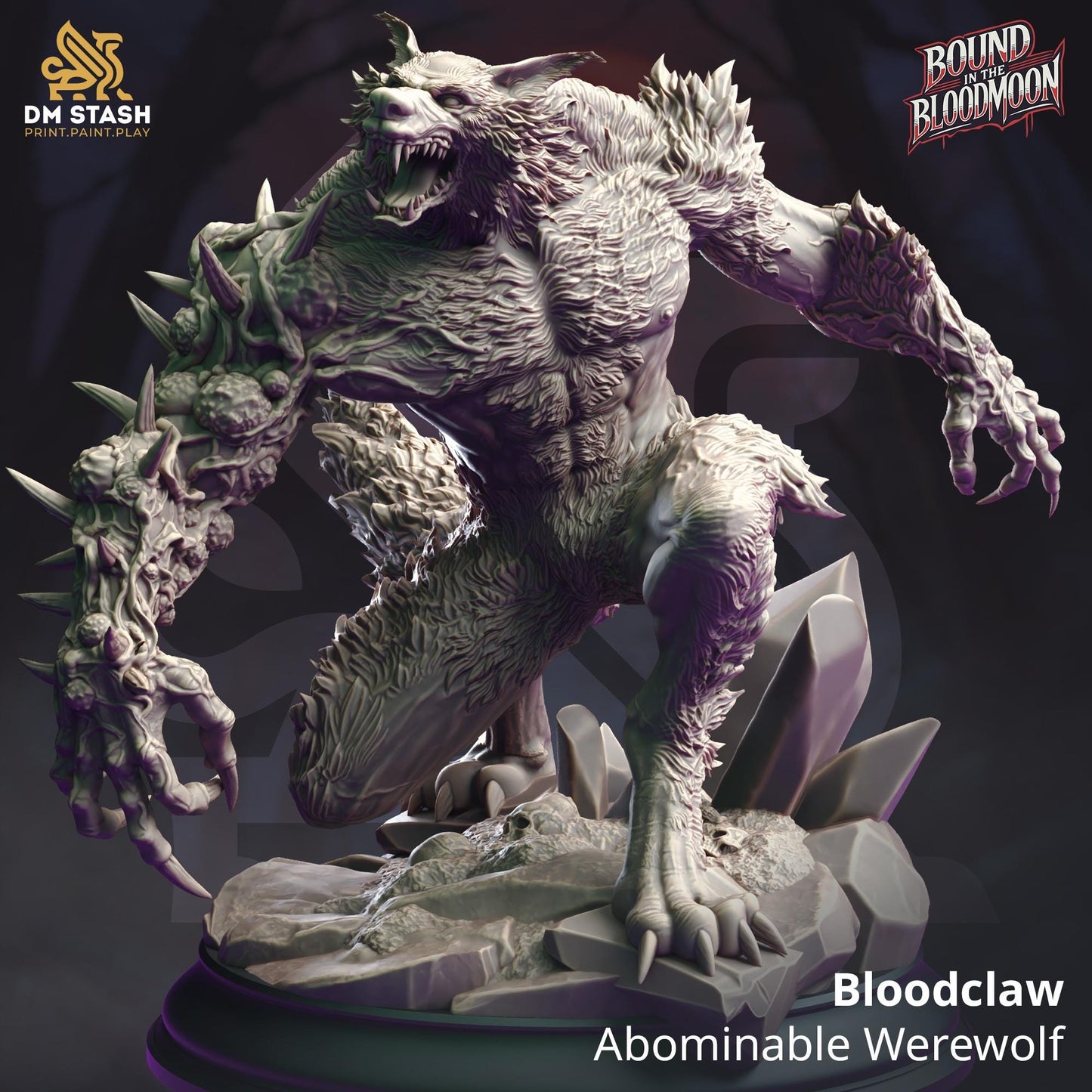 Garra de Sangre, Hombre Lobo Abominable de Gran Tamaño - Miniatura de rol de terror gótico DND - 32 mm - Sin pintar