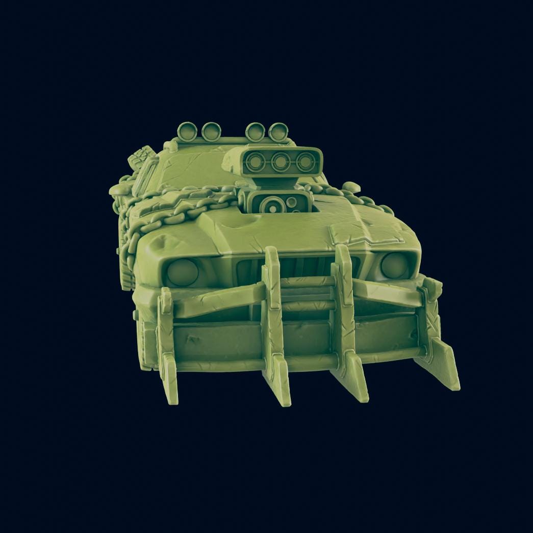 Miniature de voiture post-apocalyptique Wasteland Marauder - Conçue par EC3D - Terrain RPG de 28 mm à 32 mm