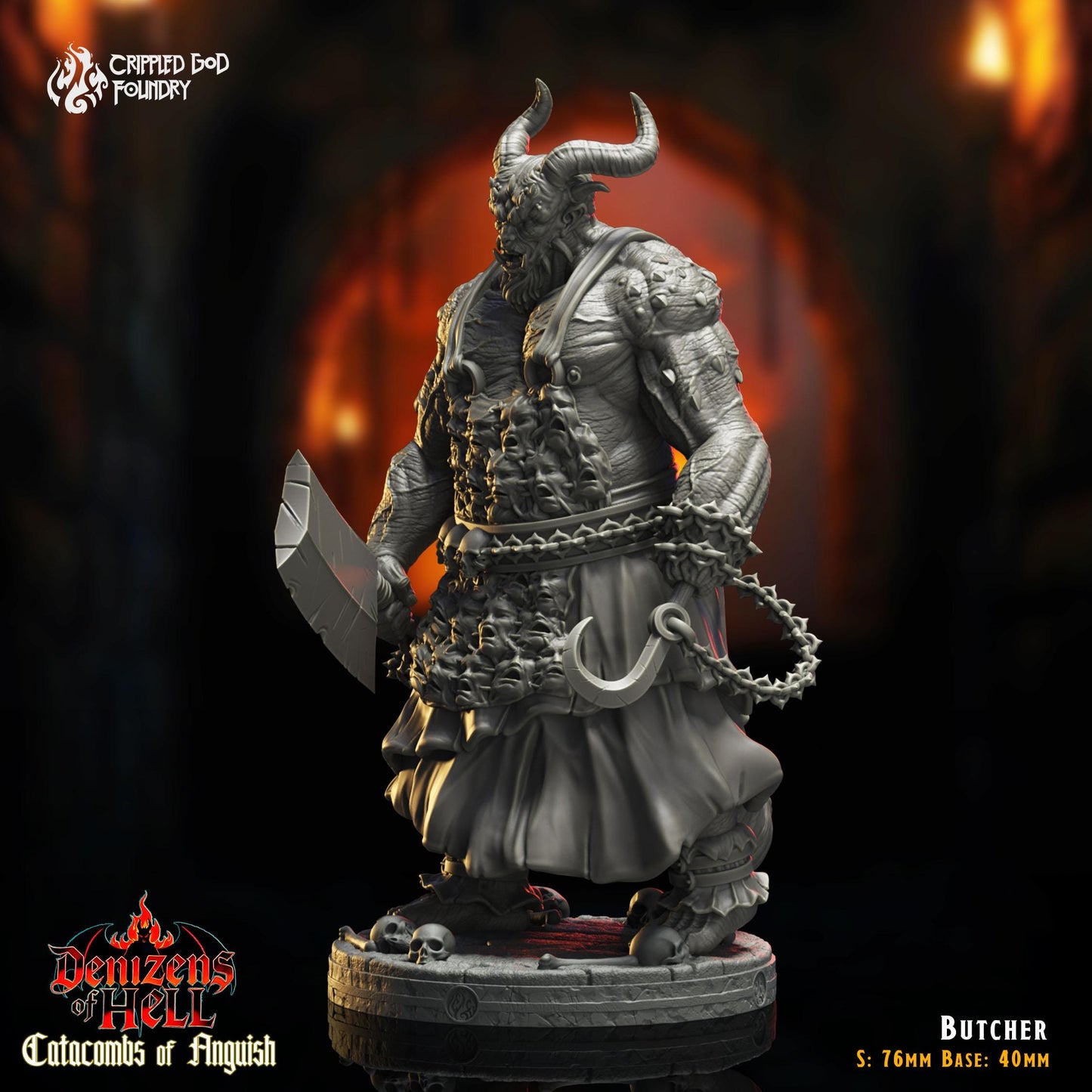 The Butcher - 76mm Tall Miniature on a 40mm Base - 5E Demon Mini from Catacombs of Anguish - Designed by Crippled God Foundry - Unpainted