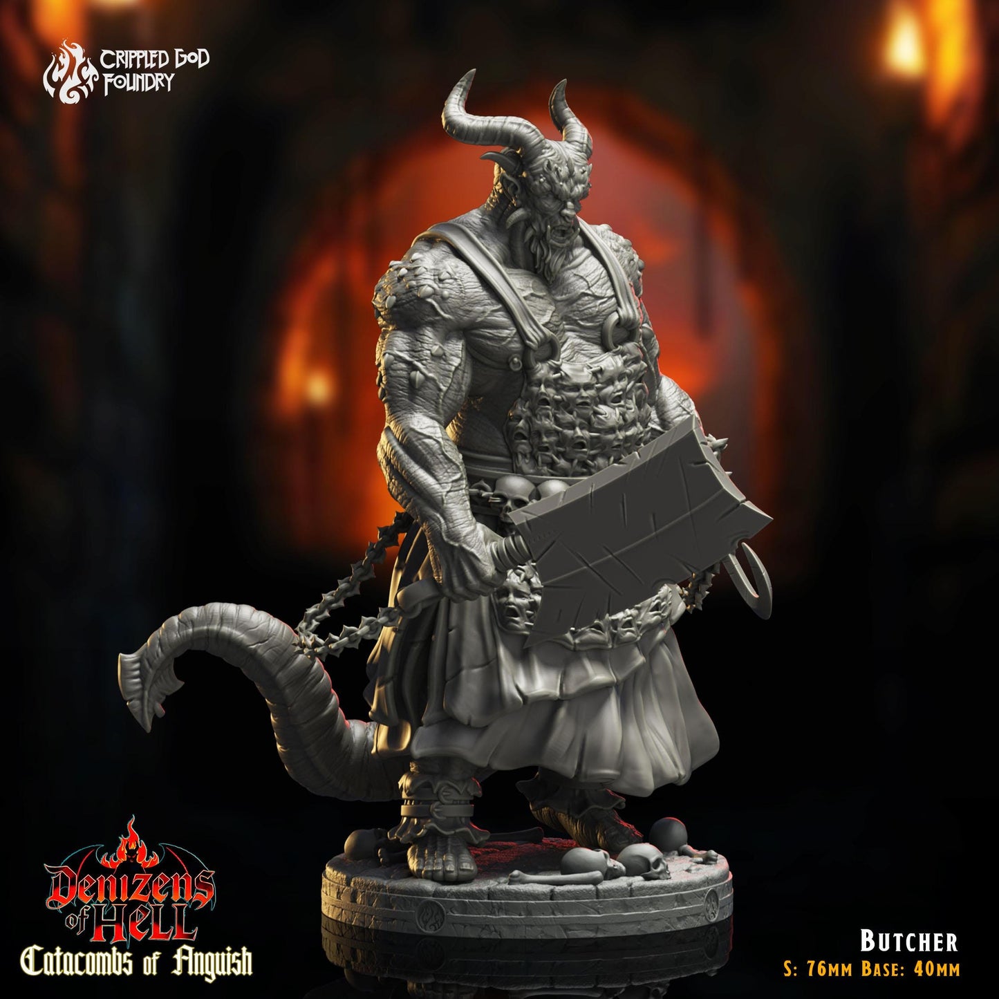 The Butcher - 76mm Tall Miniature on a 40mm Base - 5E Demon Mini from Catacombs of Anguish - Designed by Crippled God Foundry - Unpainted