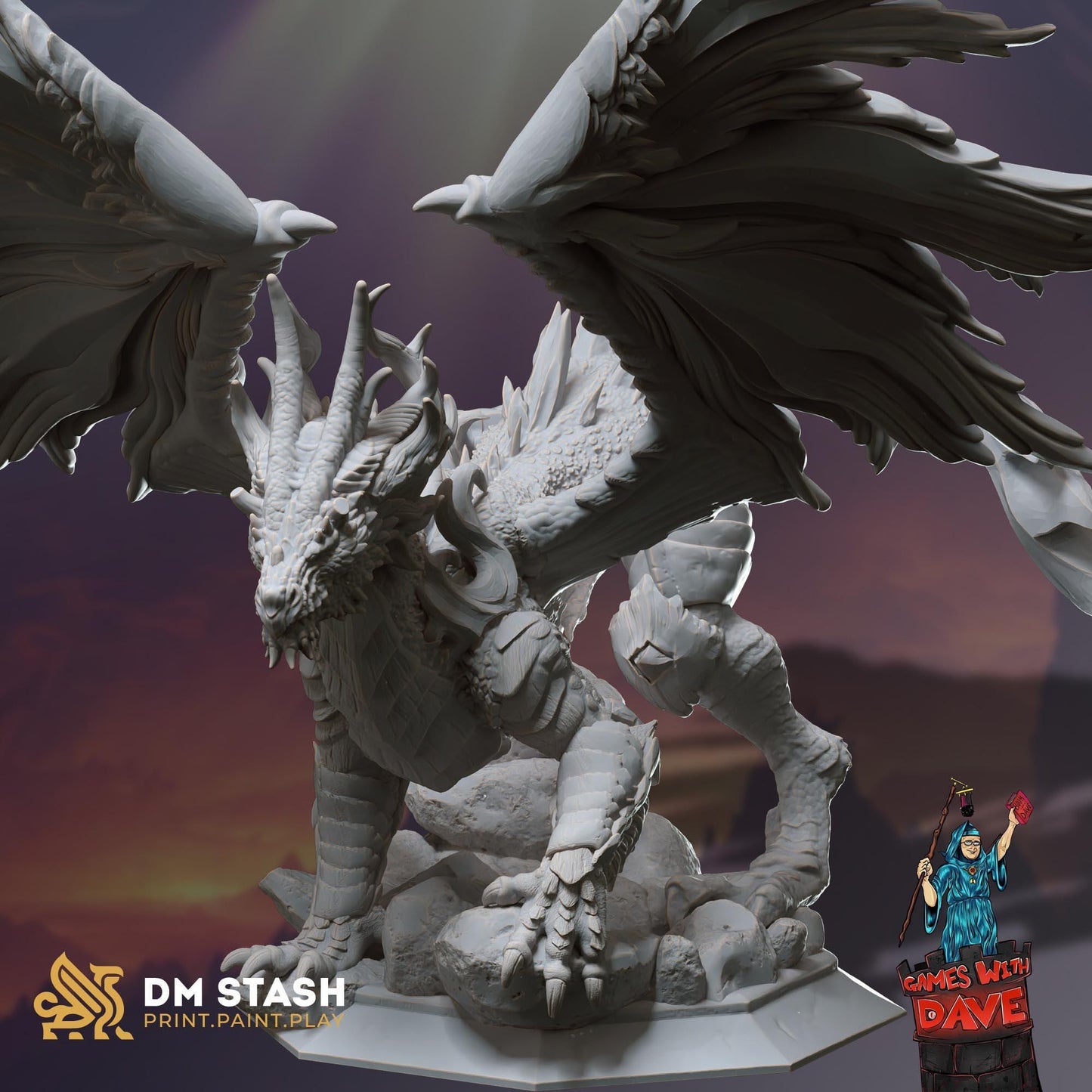 Glanbeli, the Celestial Dragon of Minera - Large 3D Printed DND Dragon for Role-Playing Games - Unpainted & Unassembled DND Mini