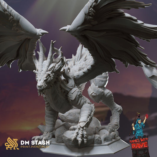 Glanbeli, the Celestial Dragon of Minera - Large 3D Printed DND Dragon for Role-Playing Games - Unpainted & Unassembled DND Mini