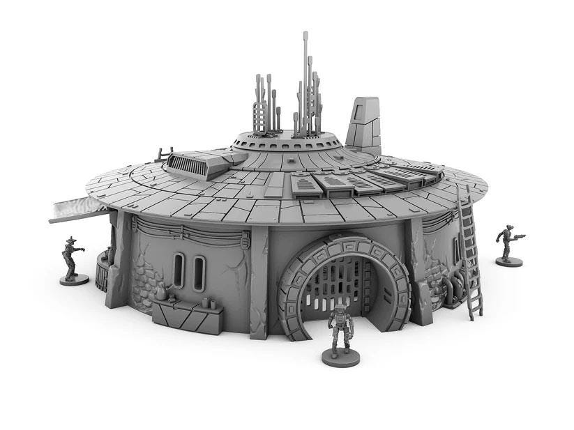 a model of a building with a door and some people around it