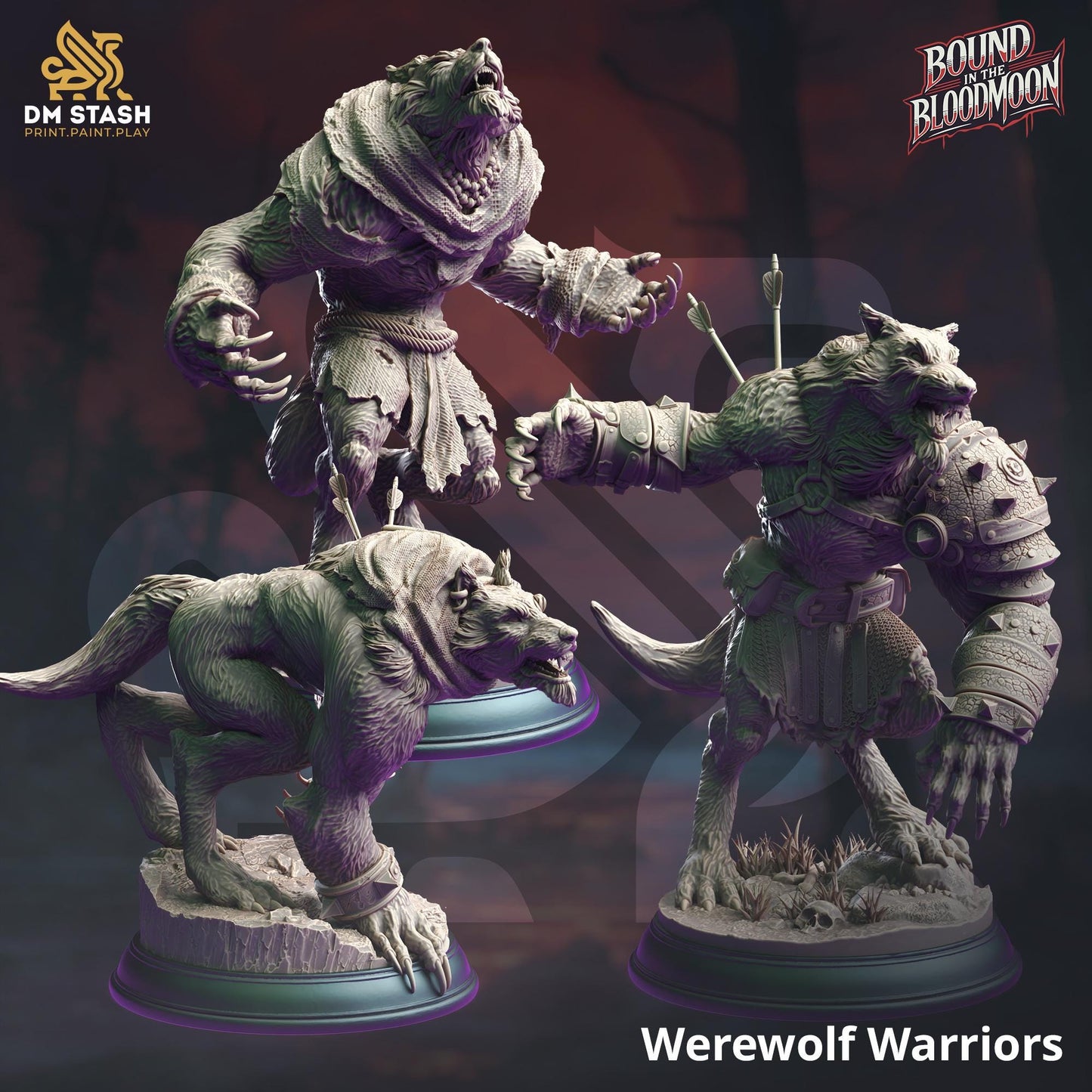Guerreros hombres lobo - Individual o conjunto de 3 - Miniatura de terror RPG de 32 mm - Miniatura DND - Sin pintar