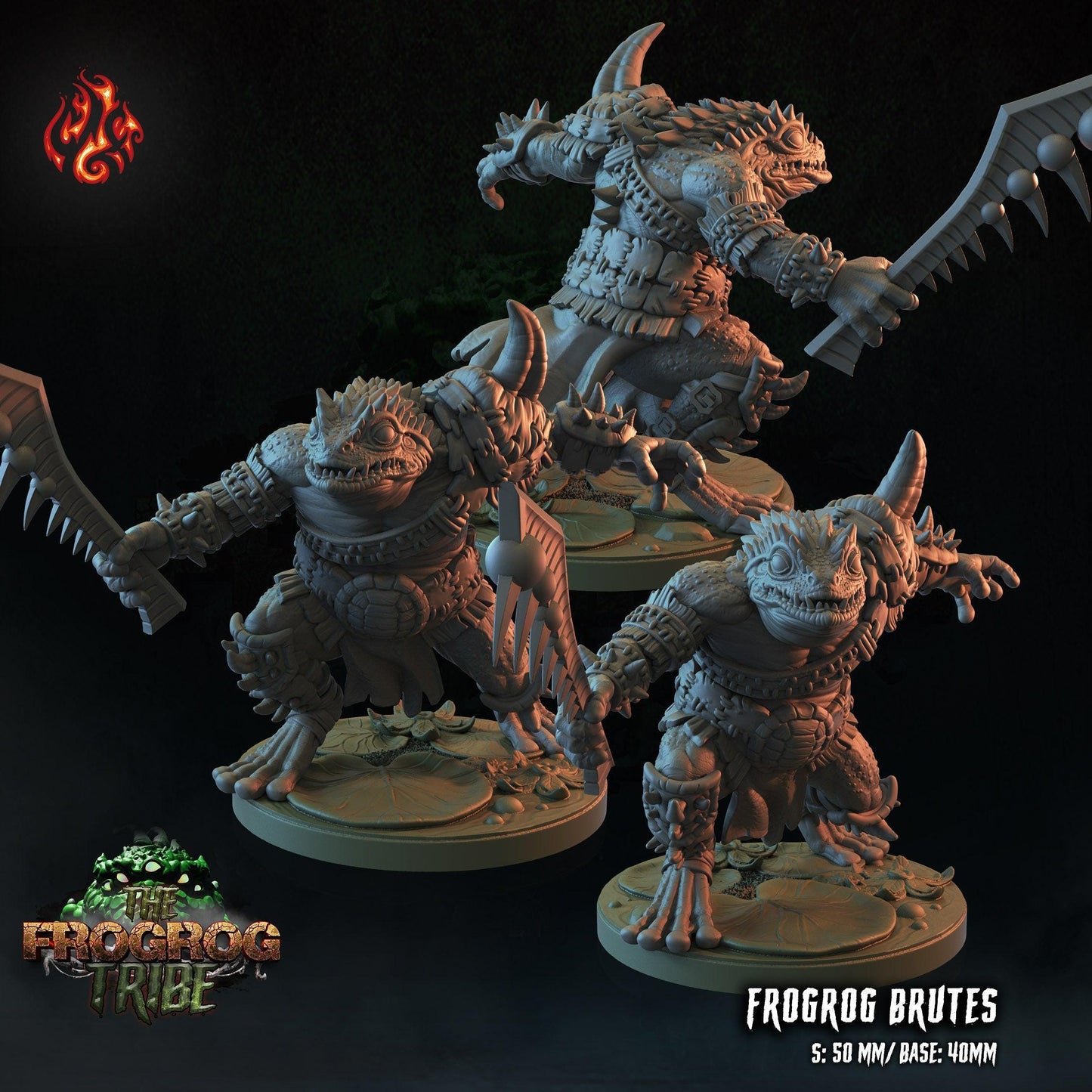 Frogrog Brutes - Miniatura de monstruo de rol de 28 mm a 32 mm para juegos de mesa - DND Mini sin pintar