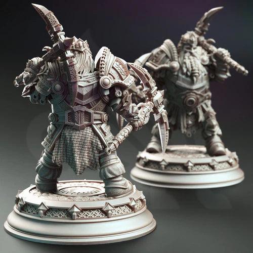Gordrain Stonehand, Dwarven General - 32mm & 75mm Miniature for Dungeons and Dragons, Shadowdark and other RPG's - Unpainted