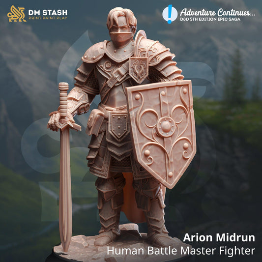 Arion Midrun - Maître de bataille humain - Figurine 32 mm et 75 mm pour Donjons et Dragons 5e édition et autres jeux de rôle - Non peinte