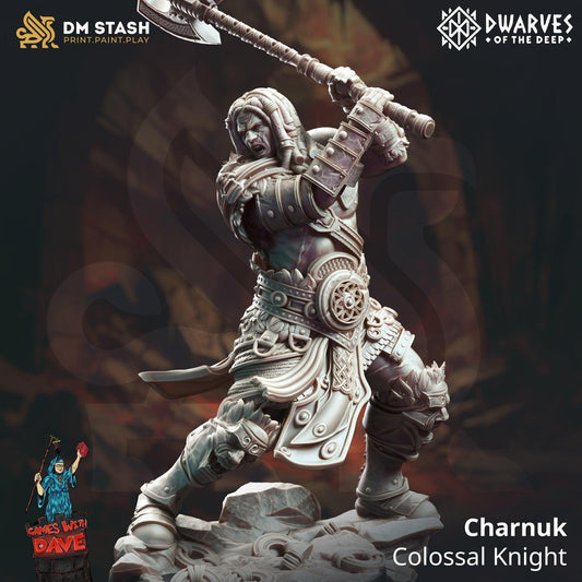 Charnuk, Colossal Knight - 75mm or 32mm Miniature for Dungeons and Dragons, Shadowdark and other RPG's - Unpainted