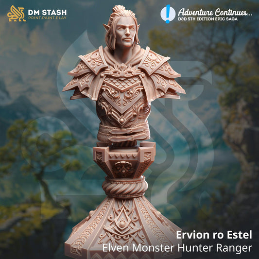 Ervion Ro Estel Character Bust - Elven Monster Hunter Ranger - The Adventure Continues - Unpainted