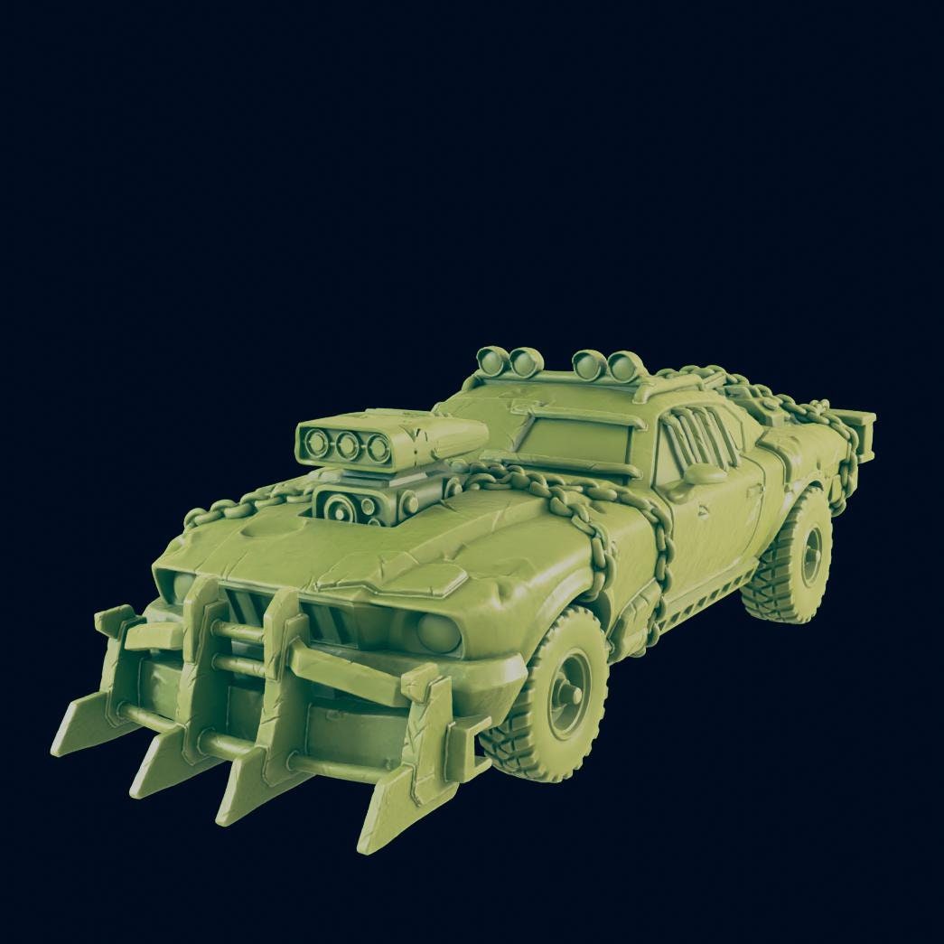 Miniature de voiture post-apocalyptique Wasteland Marauder - Conçue par EC3D - Terrain RPG de 28 mm à 32 mm