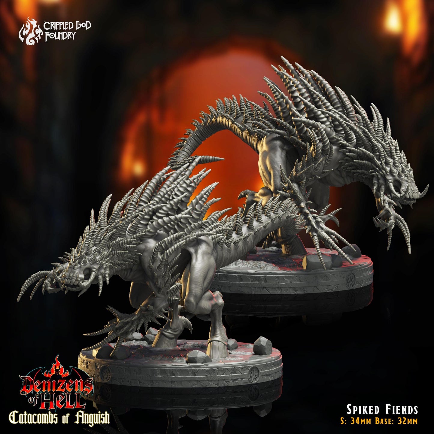 Spiked Fiends - Démons imprimés en 3D - Figurines de jeu de rôle sur table 32 mm - Non peintes - Faible coût et haute qualité
