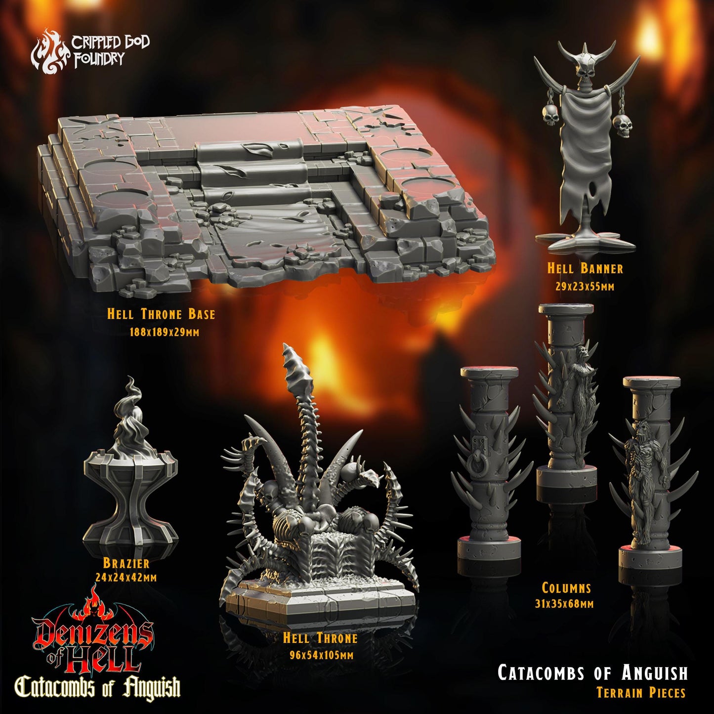 Trône de l'Angoisse - Pièce de terrain imprimée en 3D pour RPG - 15 pièces - Terrain non peint - Cadeau DM